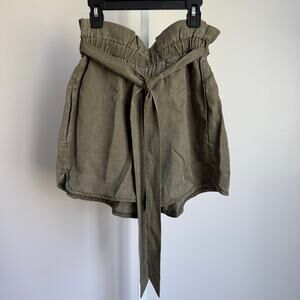 Express sz S Olive Green Linen Blend High Rise Belted Paperbag Shorts‎